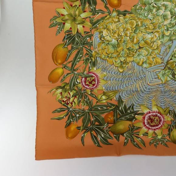 HERMES Carre 90 PASSIFLORES Scarf Silk Orange Auth am5974 - Picture 8 of 16